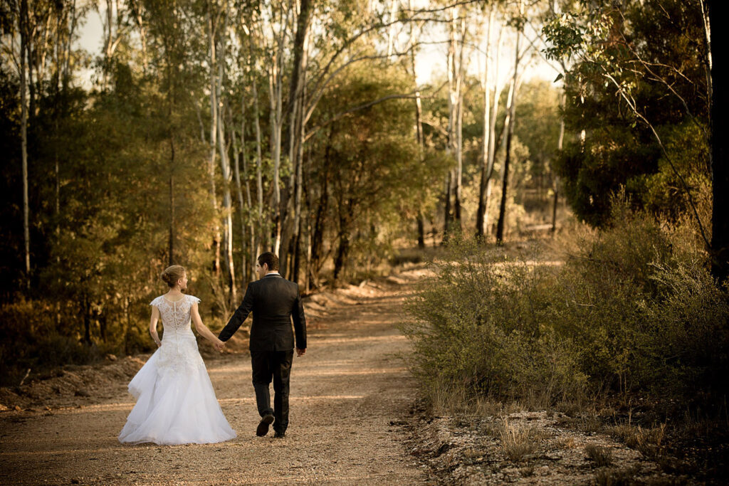 outback wedding, walking on road