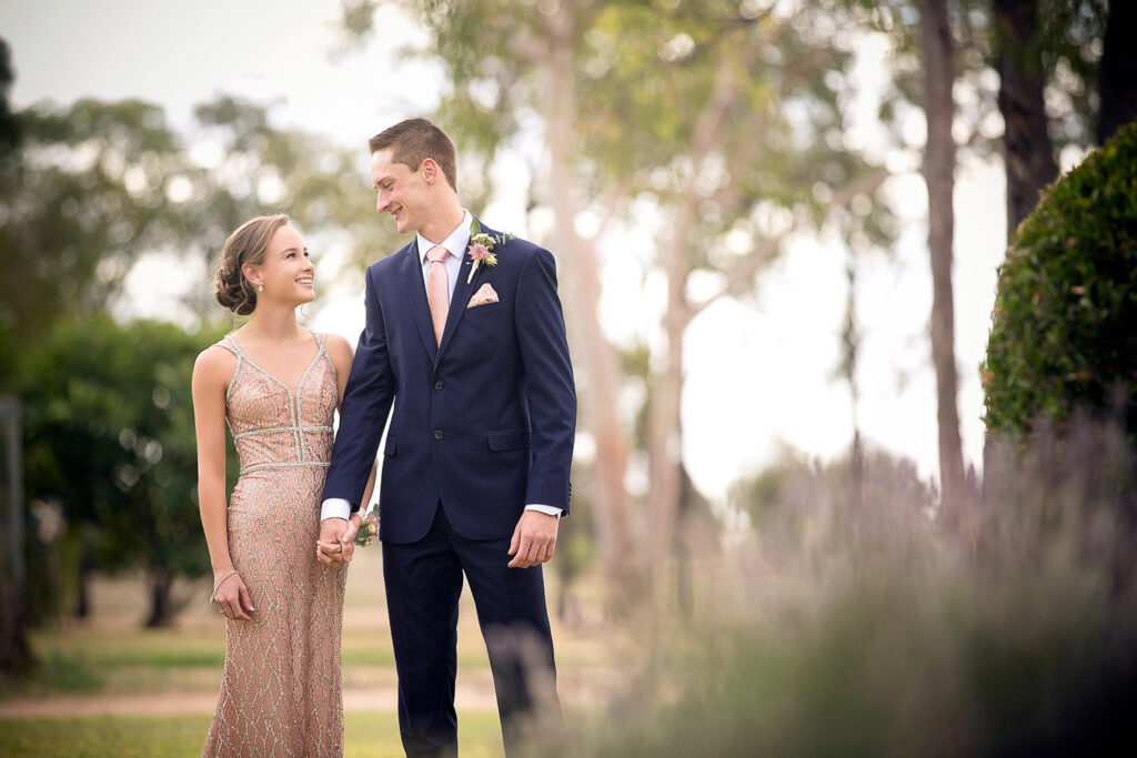 senior formal couple in garden, Emerald, QLD