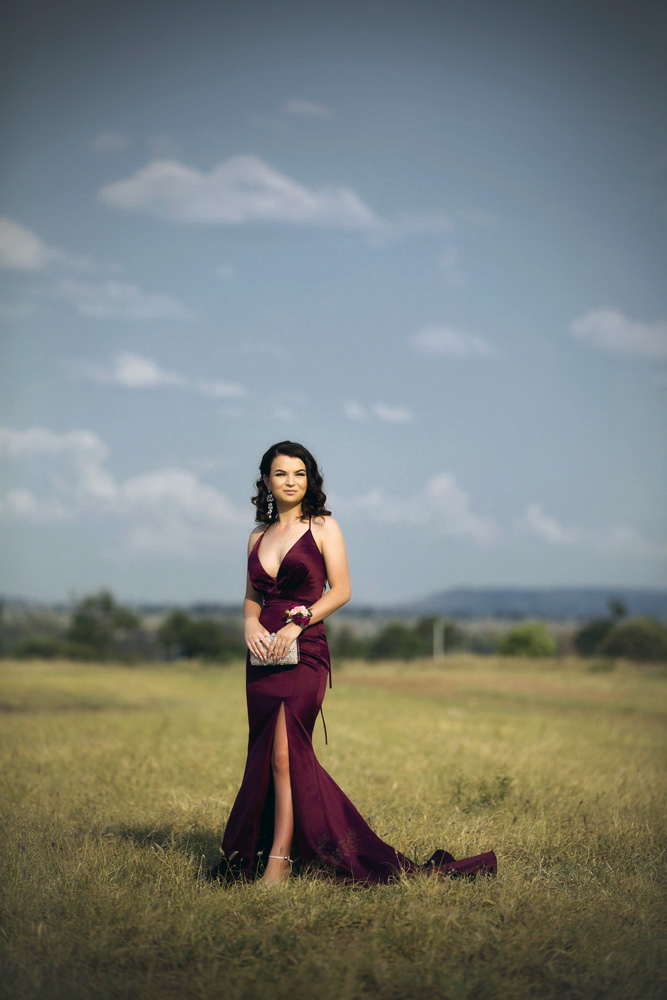 senior formal girl in rural setting, Blackwater QLD