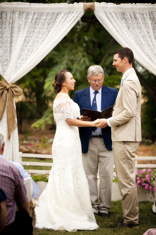 bride and groom at rural wedding