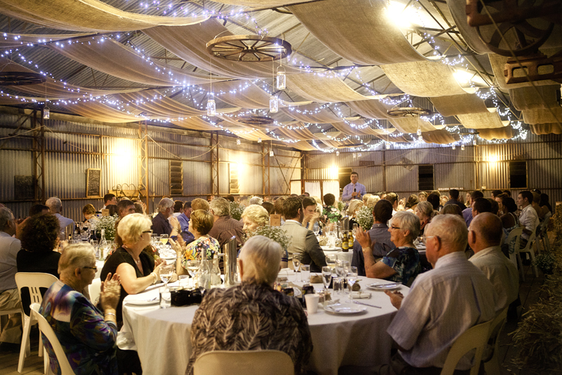 wool shed decorated for outback wedding
