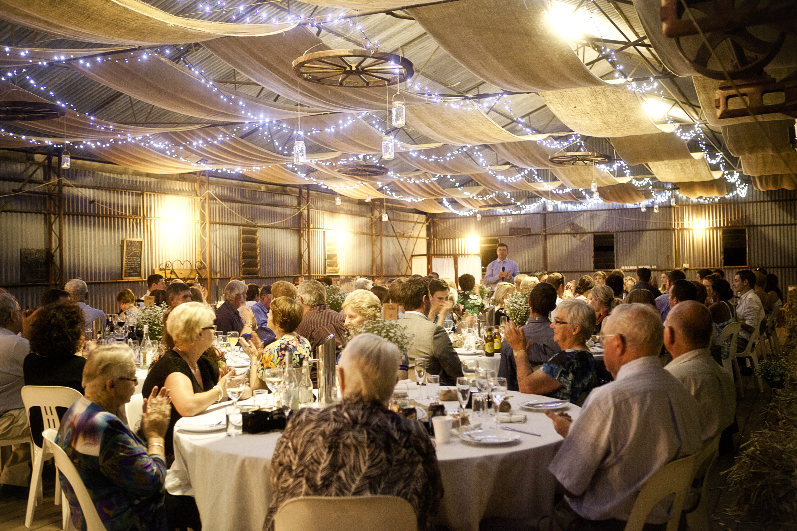  Country, rural wedding in rustic shearing shed
